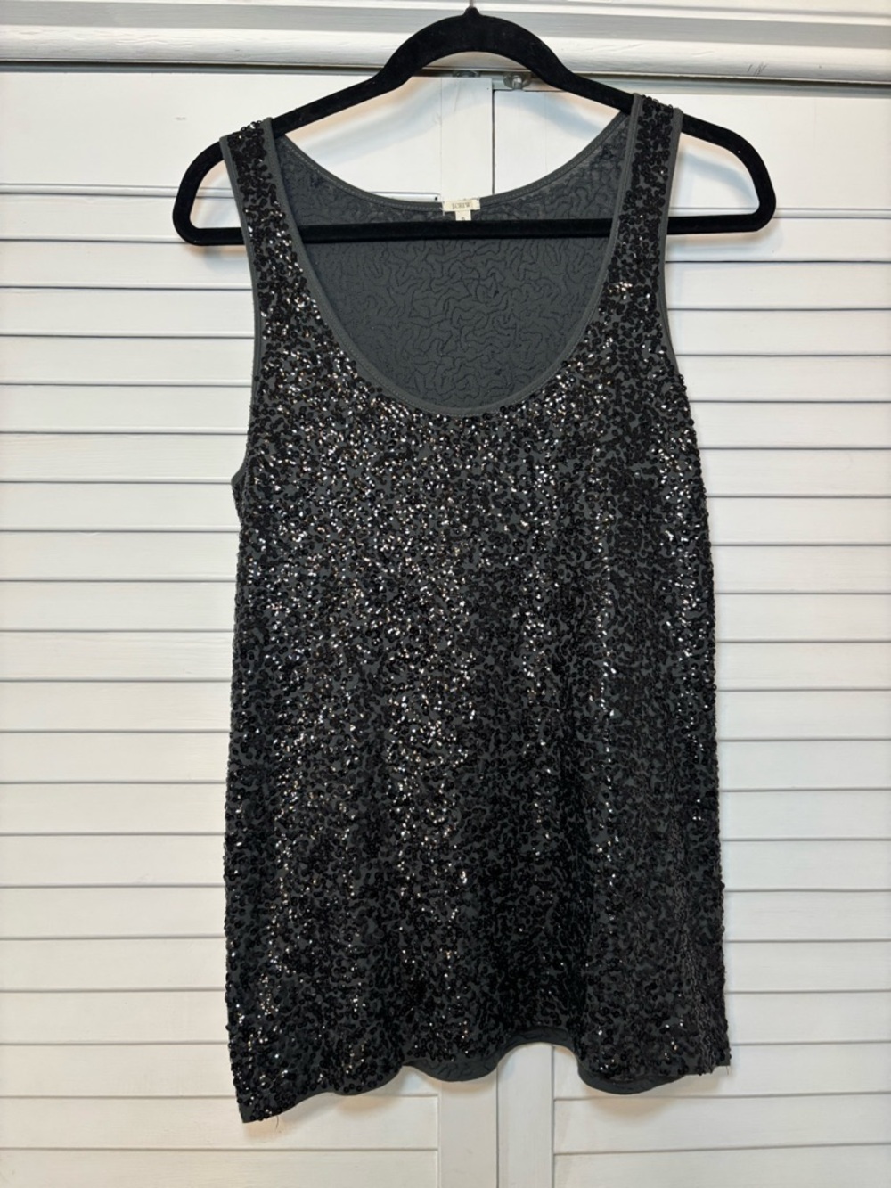 J.Crew Women’s Sequin Tank Top Size Small Black Scoop Neck Party Holiday